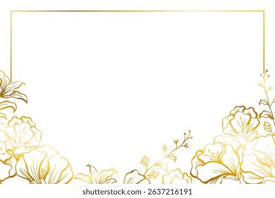 Wild flower floral luxury background with gold metallic colors, suitables for prints, fabrics,or sublimation.
