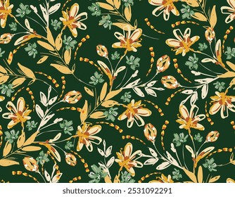 Flor salvaje Dibujado a mano sin fisuras Ilustración vectorial de patrón Floral No AI, Diseño para la moda, tela, textil, Fondo de pantalla, envoltura y todos los estampados
