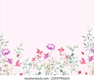 Wild Flower and Leaves Watercolor Background