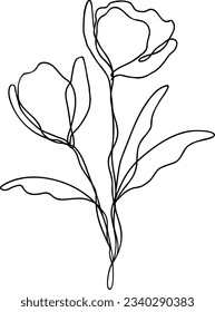 Wild Flower Line Art EPS | Minimalist Floral Clipart | One Line Drawing Flower | Delicate Leaf Botanical Leaves Nature Graphic