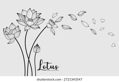 Wild flower lotus in a vector style isolated. Vector flower for background, Lotus flying wall decal children's room 