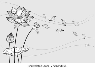 Wild flower lotus in a vector style isolated. Vector flower for background, Lotus flying wall decal children's room 