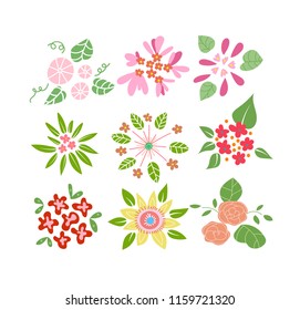 wild flower meadow illustration.vector floral elements collection. romantic hand drawn flowers and leaves collection. botanical elements collection. 