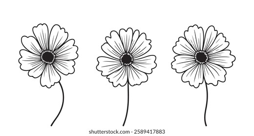 Wild Flower Outline Drawing Coloring Page for Kids and Adults