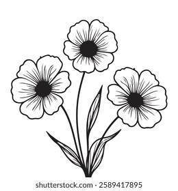 Wild Flower Outline Drawing Coloring Page for Kids and Adults