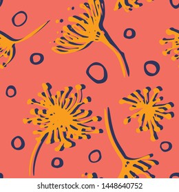 Wild flower pattern. Botanical Motifs scattered randomly. Seamless vector texture. For fashion prints. Print in hand drawn style. Artistic web and surface design in trendy colors.