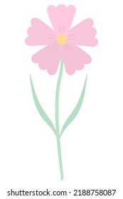 Wild flower. Rose petals. Color vector illustration. Delicate plant with green leaves. Isolated background. Flat style. Idea for web design, invitations, postcards.