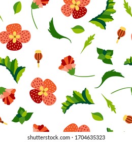 Wild flower seamless pattern. Summer botanical motifs. Beautiful background for fashion, prints. Flat style vector illustration.