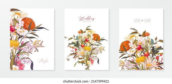 Wild flower sketch, vector floral herb. Wedding invitation frame set, flowers, leaves, watercolor minimal vector. Sketched wreath, floral, herbs garland. Handdrawn Vector Watercolour style