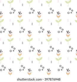 Wild flower spring field seamless pattern. Floral tender fine summer vector pattern on white background. For fabric textile prints and apparel.