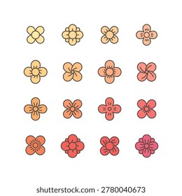Wild flower symbol. Big set of 16 geometric shape. Four leaf flower bud.