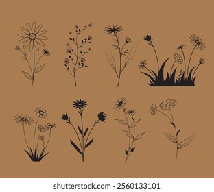 wild flower and wild tree leaves