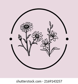 Wild flower vintage retro handdrawn