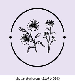 Wild flower vintage retro handdrawn