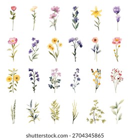 pacote de pacote de aquarela de flor selvagem