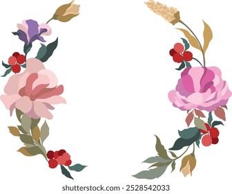 Coronas de flores, colección de flores silvestres del prado que florecen aisladas en el fondo blanco. Conjunto de Elementos de diseño florales decorativos. Ilustración vectorial botánica colorida plana