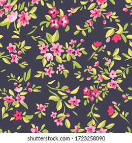 Wild flowers background. Simple flat drawing. Floral seamless pattern made of meadow plants and flowers. Summer nature ornament. Modern flat design. Fashion style for textile and fabric.