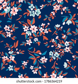 Wild flowers background. Simple flat drawing. Floral seamless pattern made of meadow plants and flowers. Summer nature ornament. Modern flat design. Fashion style for textile and fabric.