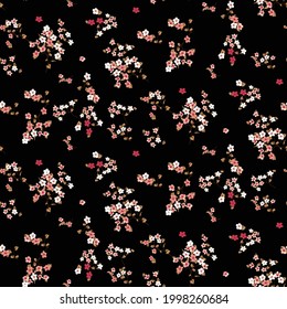 Wild flowers background. Simple flat drawing. Floral seamless pattern made of meadow plants and flowers. Summer nature ornament. Modern flat design. Fashion style for textile and fabric.