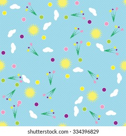 wild flowers blue background pattern abstract drawing vector