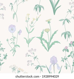Wild flowers in a delicate seamless vector pattern for fabric and wallpaper.