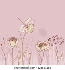 wild flowers and dragonfly