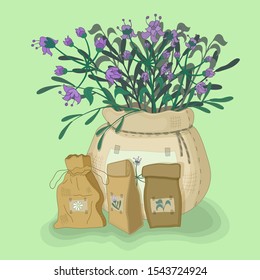 wild flowers and grass in a package on a green background