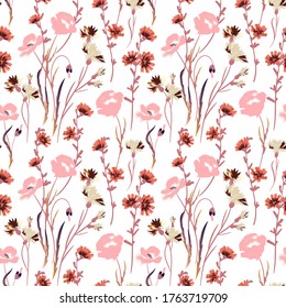 Wild flowers illustrations. Vector seamless pattern