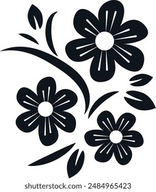 Wild flowers line art. Flat isolated  hand drawn flowers. Vector illustration.