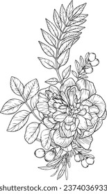 Wild Flowers Line art. Wedding concept with flowers. Floral poster, invite. Vector arrangements for greeting card or invitation design