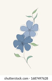 Wild flowers line drawing art. Abstract minimal vector illustration