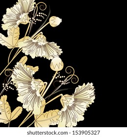 Wild flowers on a black background in graphic style