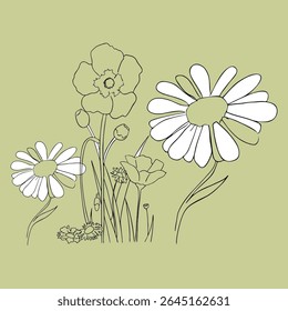 flores silvestres em um fundo verde