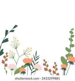 wild flowers on a white background. frame for text, poster, postcard, spring mood
