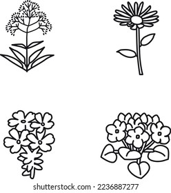 Iconos vectoriales de contorno de flores silvestres