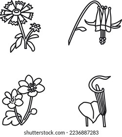 Wild flowers outline vector icons