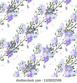 Wild flowers pattern. Cute blue littel garden flower.