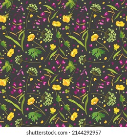 Wilde Blumen nahtloses Muster. Handgezeichnet schöne Vektorgrafik.