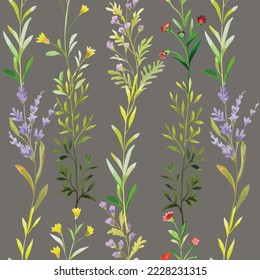 Wild flowers seamless pattern, Hand drawn detailed botanical vector illustration.