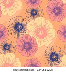 Flores silvestres Kosmeya patrón sin foco. Patrón floral. Fondo de planta para moda, tapices, huellas. Diseño floral moderno perfecto para la moda y la decoración