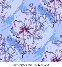 Wild flowers Seamless pattern kosmeya. Floral pattern. Plant background for fashion, tapestries, prints. Modern floral design perfect for fashion and decoration
