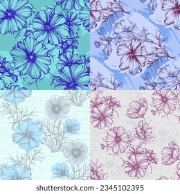 Wild flowers Seamless pattern kosmeya. Floral pattern. Plant background for fashion, tapestries, prints. Modern floral design perfect for fashion and decoration