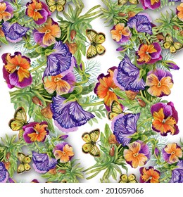 Wild flowers seamless pattern on white background vector