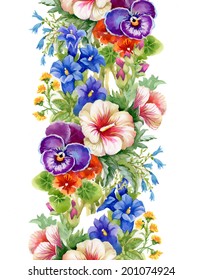 Wild flowers seamless pattern on white background vector