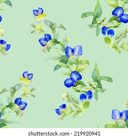 Wild flowers seamless pattern on green background vector illustration