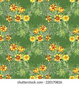 Wild flowers seamless pattern on green background vector illustration