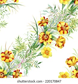 Wild flowers seamless pattern on white background vector illustration