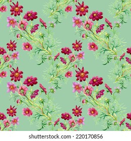 Wild flowers seamless pattern on green background vector illustration