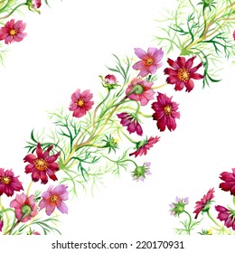 Wild flowers seamless pattern on white background vector illustration