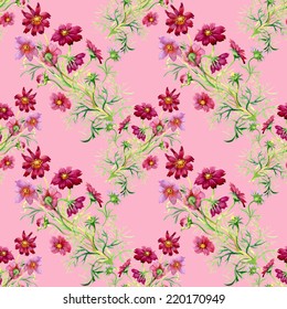 Wild flowers seamless pattern on pink background vector illustration